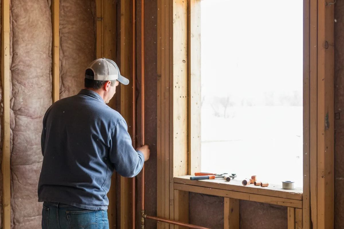Licensed plumber running new copper supply lines in a Granger home
